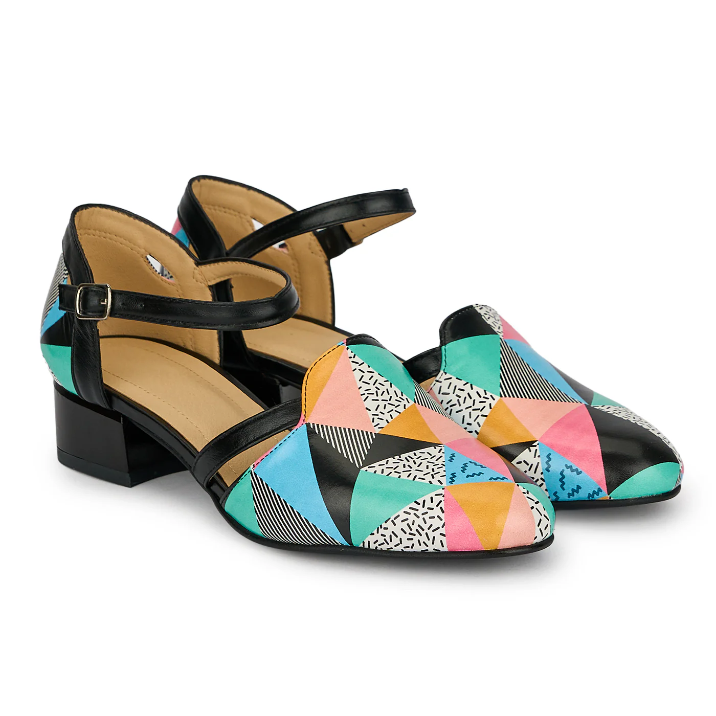 Pantofi dama din piele naturala multicolora cu toc mic 3 cm 19404 - Image 4