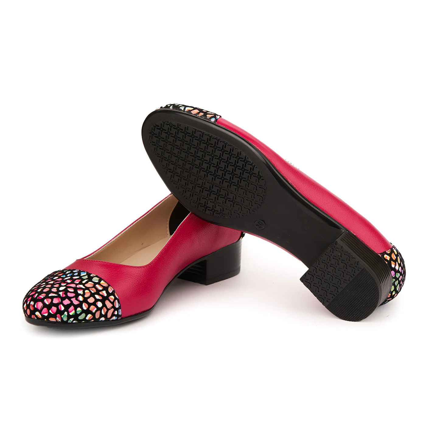 Pantofi dama cu toc mic piele naturala fucsia 1786 - Image 3