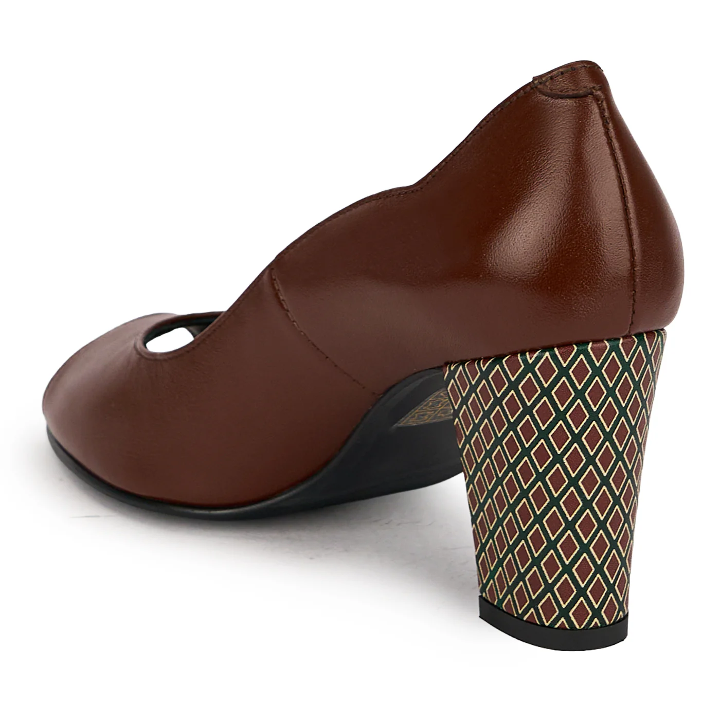 Pantofi dama decupati din piele naturala maro cu toc gros 7.5 cm 19670 - Image 2