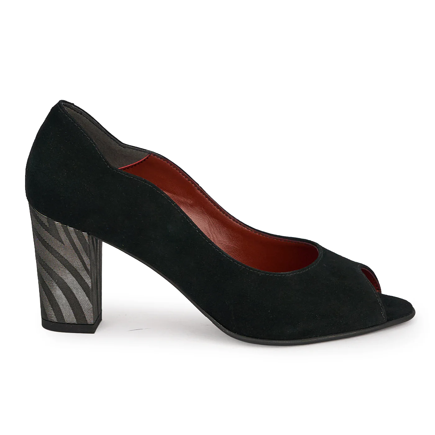 Pantofi dama decupati din piele naturala neagra cu toc gros 7.5 cm 19668