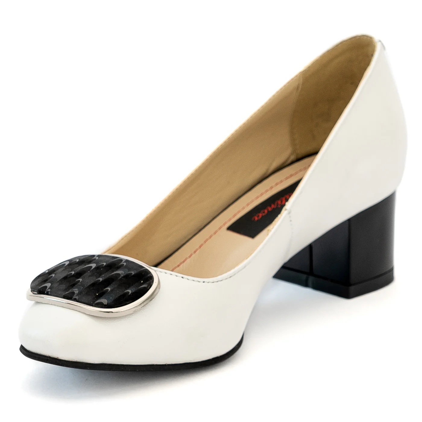 Pantofi dama din piele naturala alb sidef cu toc gros 13990 - Image 3
