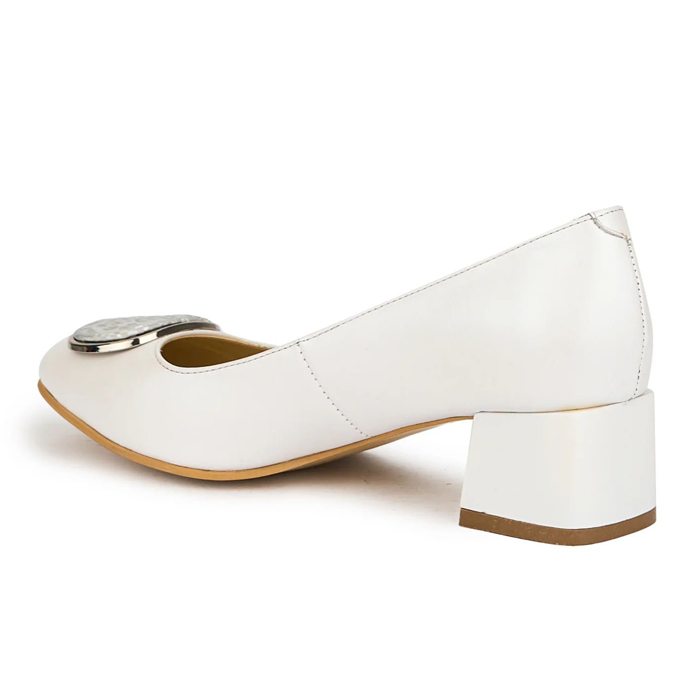 Pantofi dama din piele naturala alb sidef cu toc gros 5.5 cm 15021 - Image 2