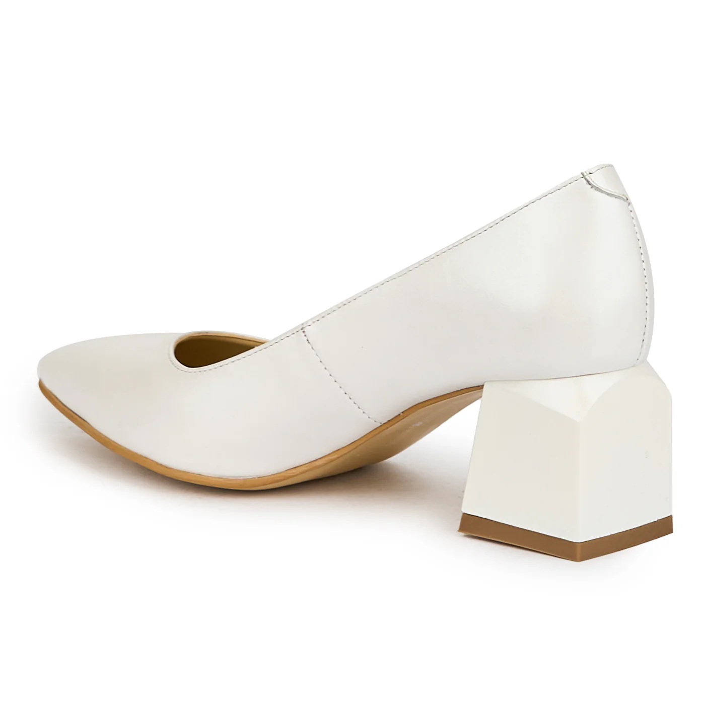 Pantofi dama din piele naturala alb sidef cu toc gros 6 cm 15007 - Image 2