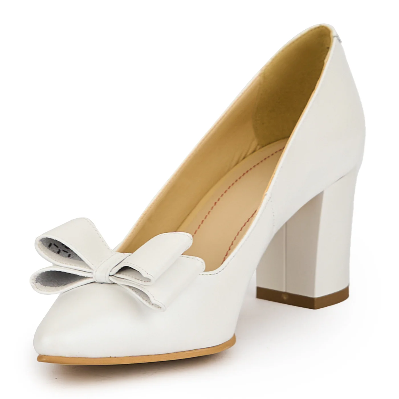 Pantofi dama din piele naturala alb sidef cu toc gros 7 cm 15038 - Image 3