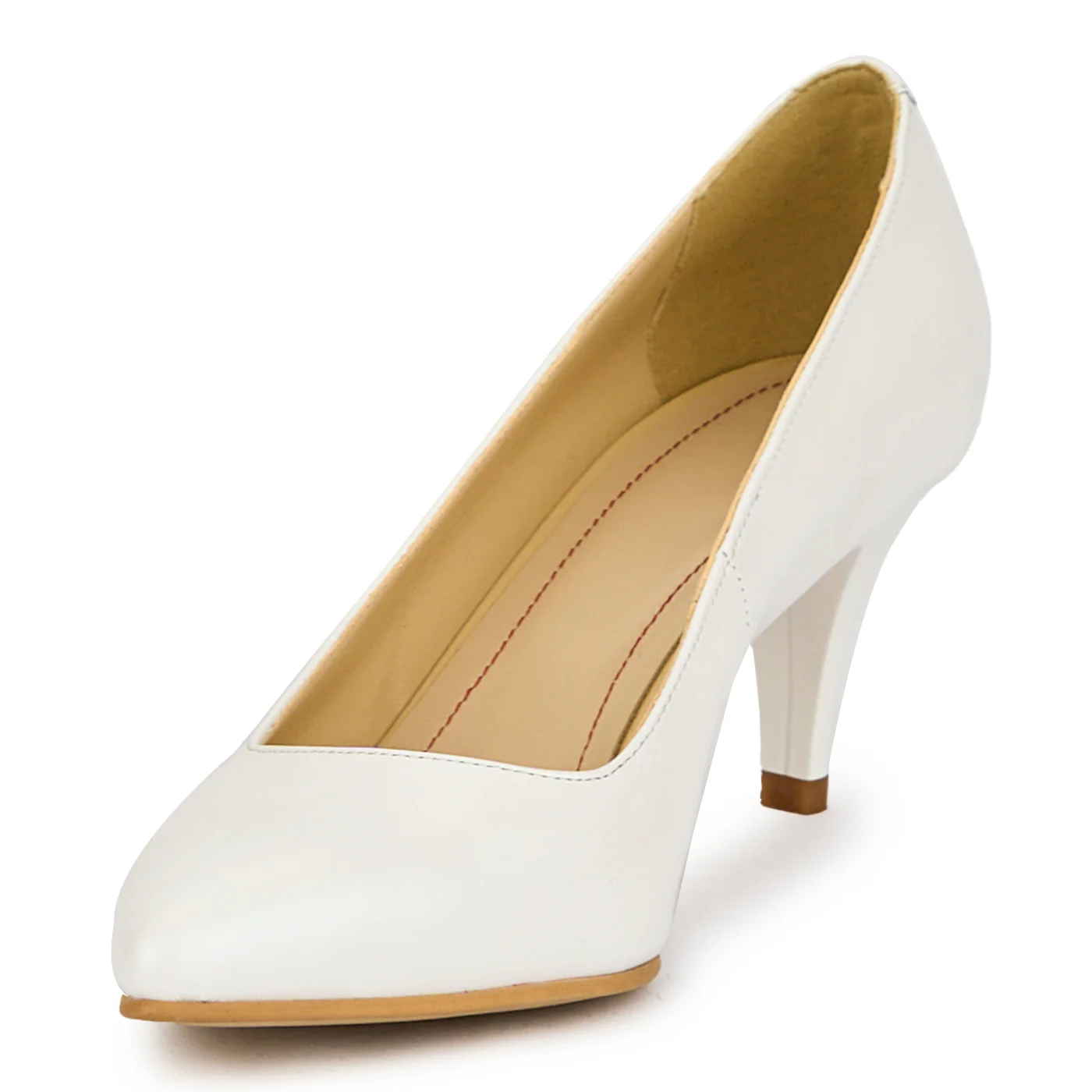 Pantofi dama din piele naturala alb sidef cu toc subtire 7 cm 15064 - Image 3