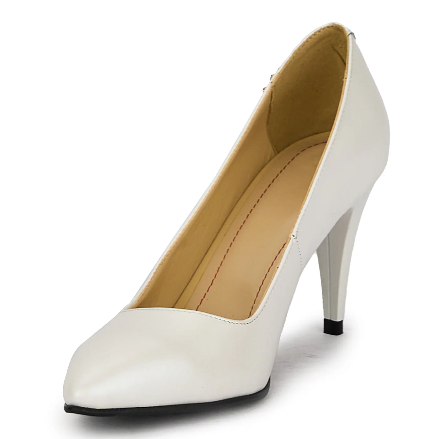 Pantofi dama din piele naturala alb sidef cu toc subtire 17495 - Image 3