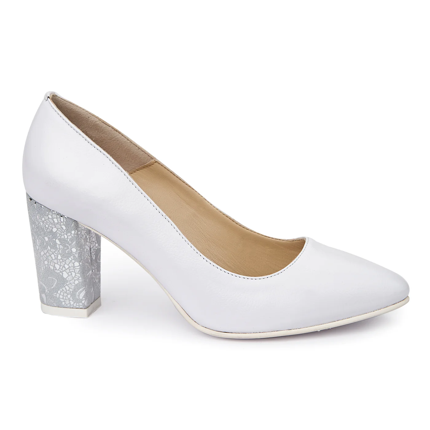 Pantofi dama din piele naturala alba 4998