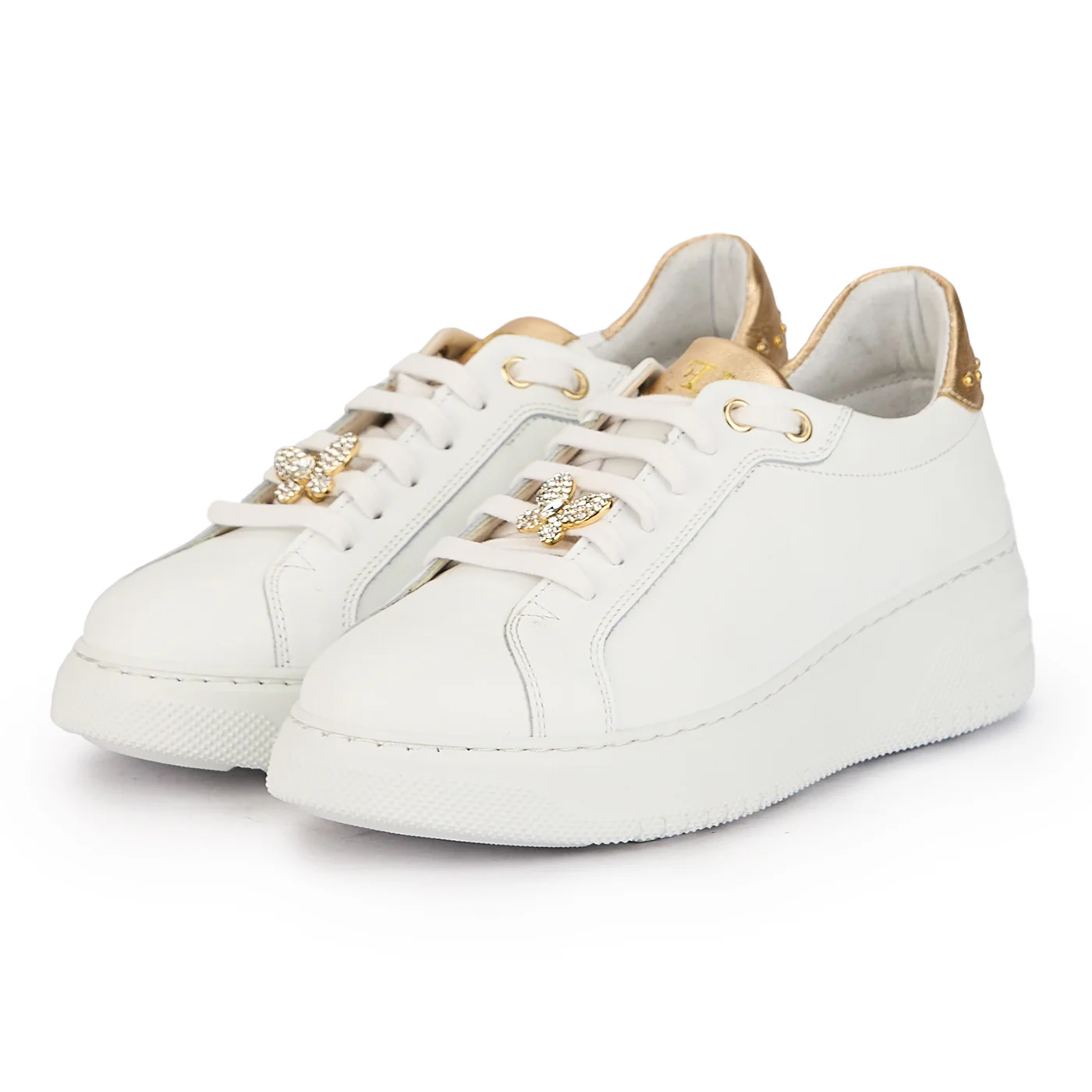 Pantofi dama din piele naturala alba cu accesoriu metalic 16085 - Image 3