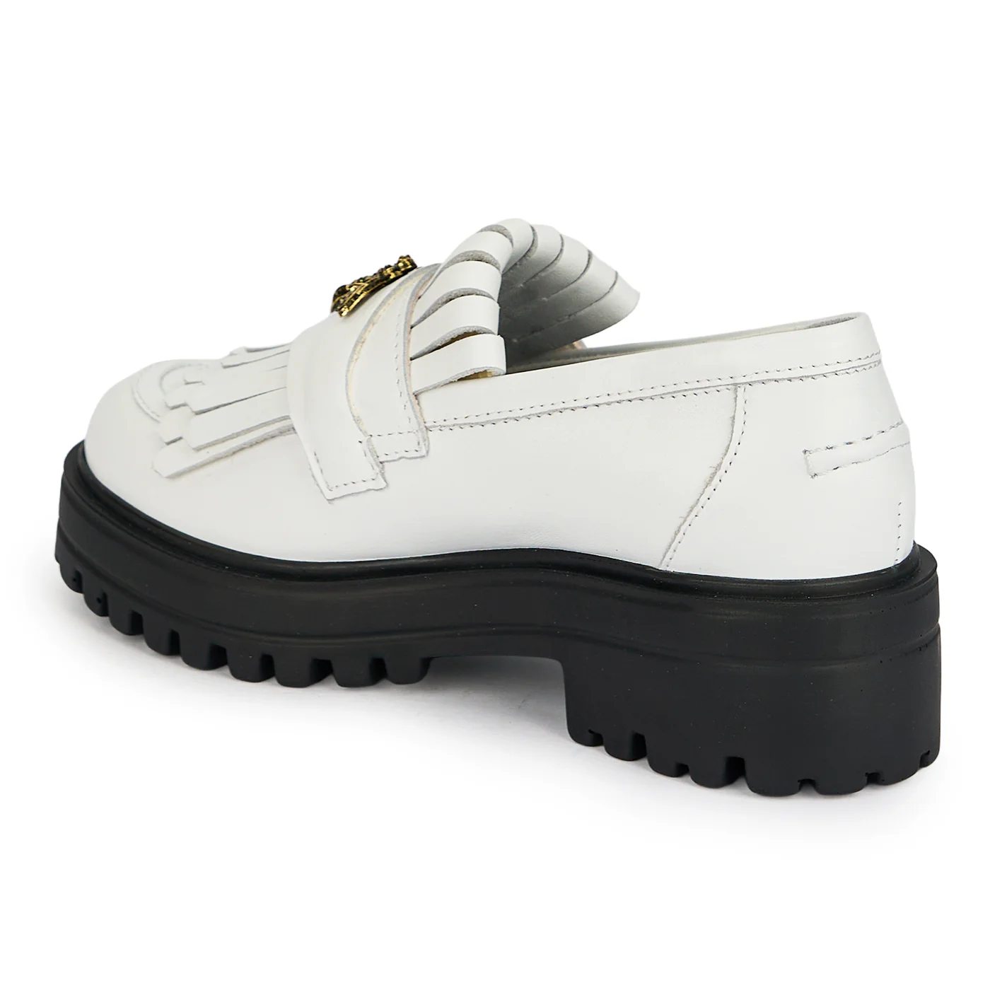 Pantofi dama din piele naturala alba cu accesoriu metalic 19495 - Image 2