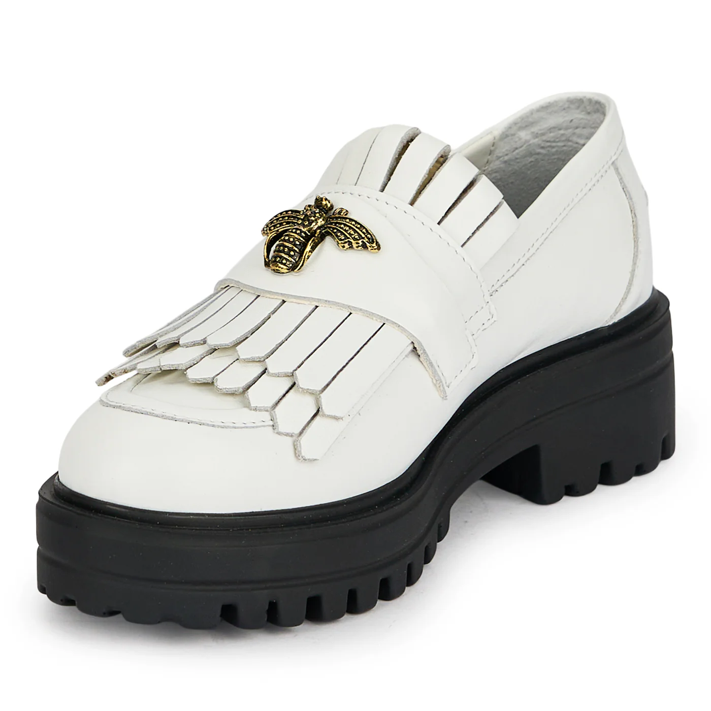 Pantofi dama din piele naturala alba cu accesoriu metalic 19495 - Image 3