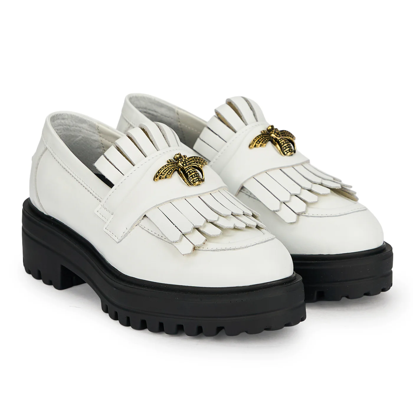 Pantofi dama din piele naturala alba cu accesoriu metalic 19495 - Image 4