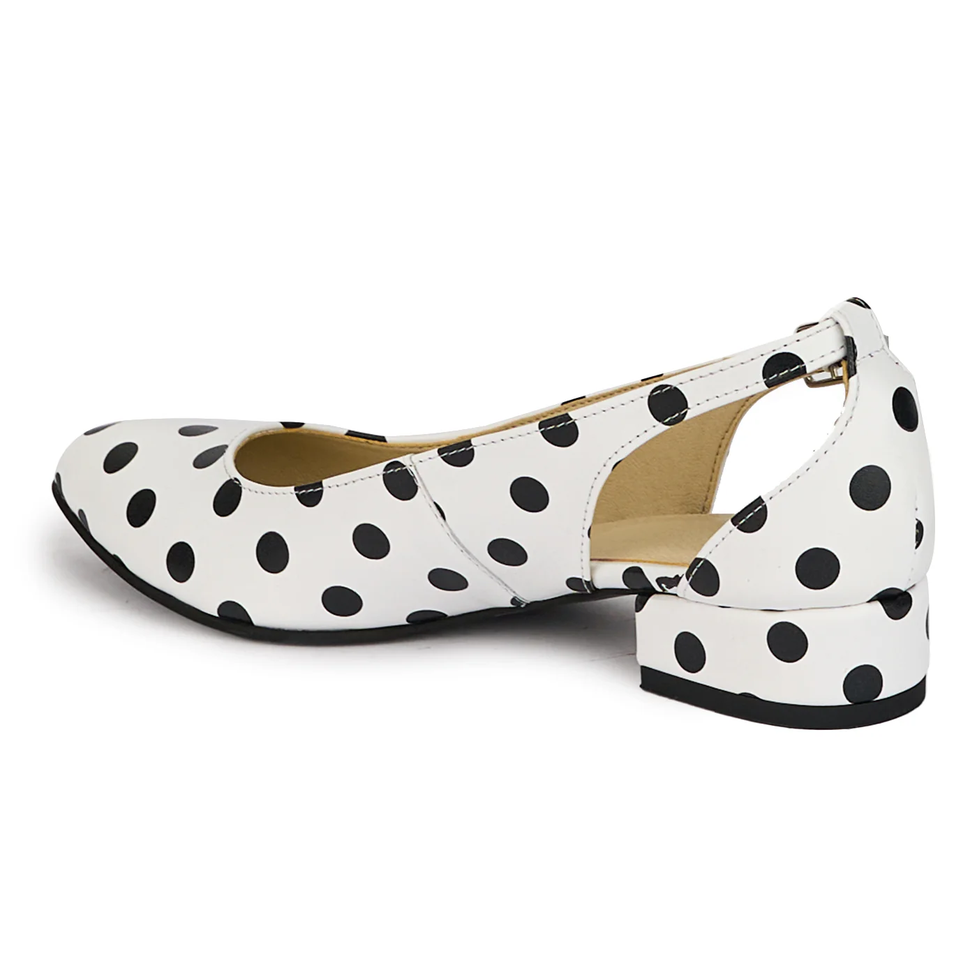Pantofi dama din piele naturala alba cu buline negre cu toc mic 3 cm 18281 - Image 2