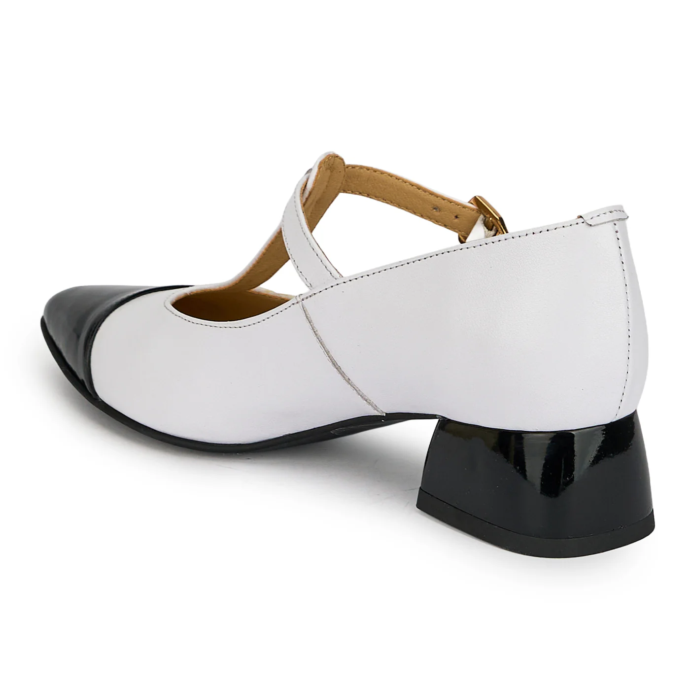 Pantofi dama din piele naturala alba cu toc gros 3.5 cm 19300 - Image 2