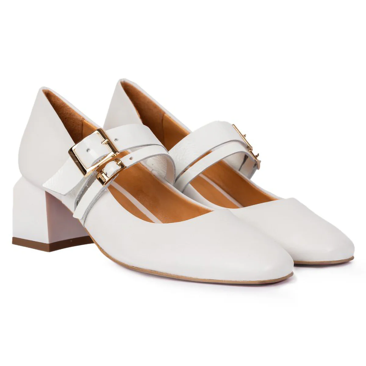 Pantofi dama din piele naturala alba cu toc gros 5.5 cm 15740 - Image 3