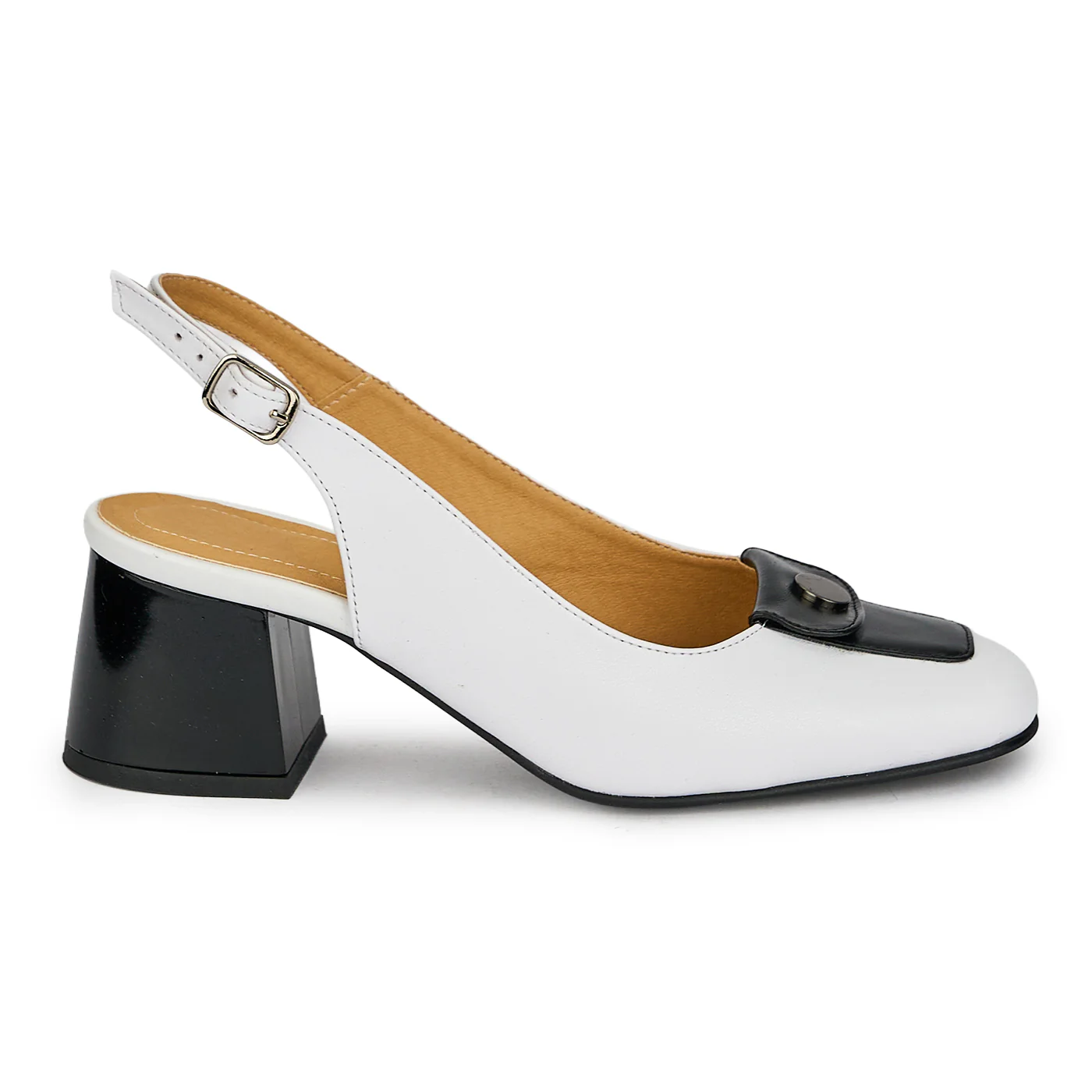 Pantofi dama din piele naturala alba cu toc gros 5.5 cm 19833