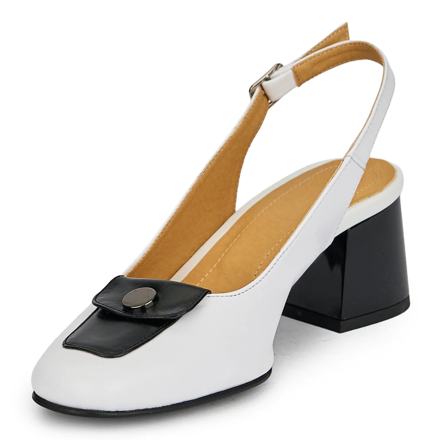 Pantofi dama din piele naturala alba cu toc gros 5.5 cm 19833 - Image 3