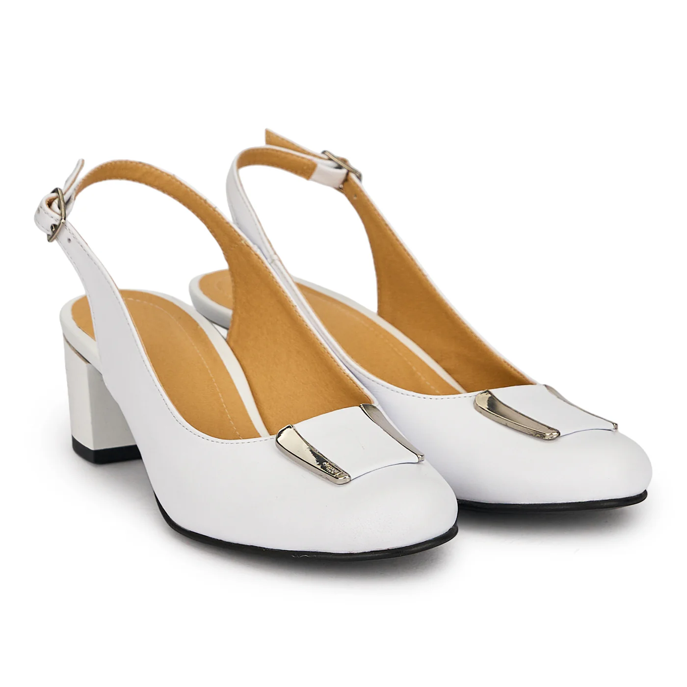Pantofi dama din piele naturala alba cu toc gros 5 cm 19694 - Image 4