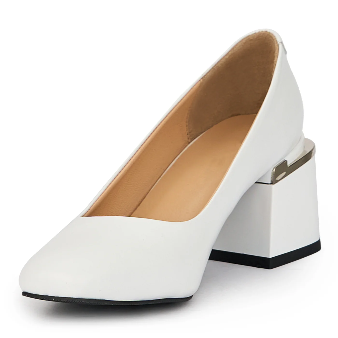 Pantofi dama din piele naturala alba cu toc gros 6.5 cm 15654 - Image 3