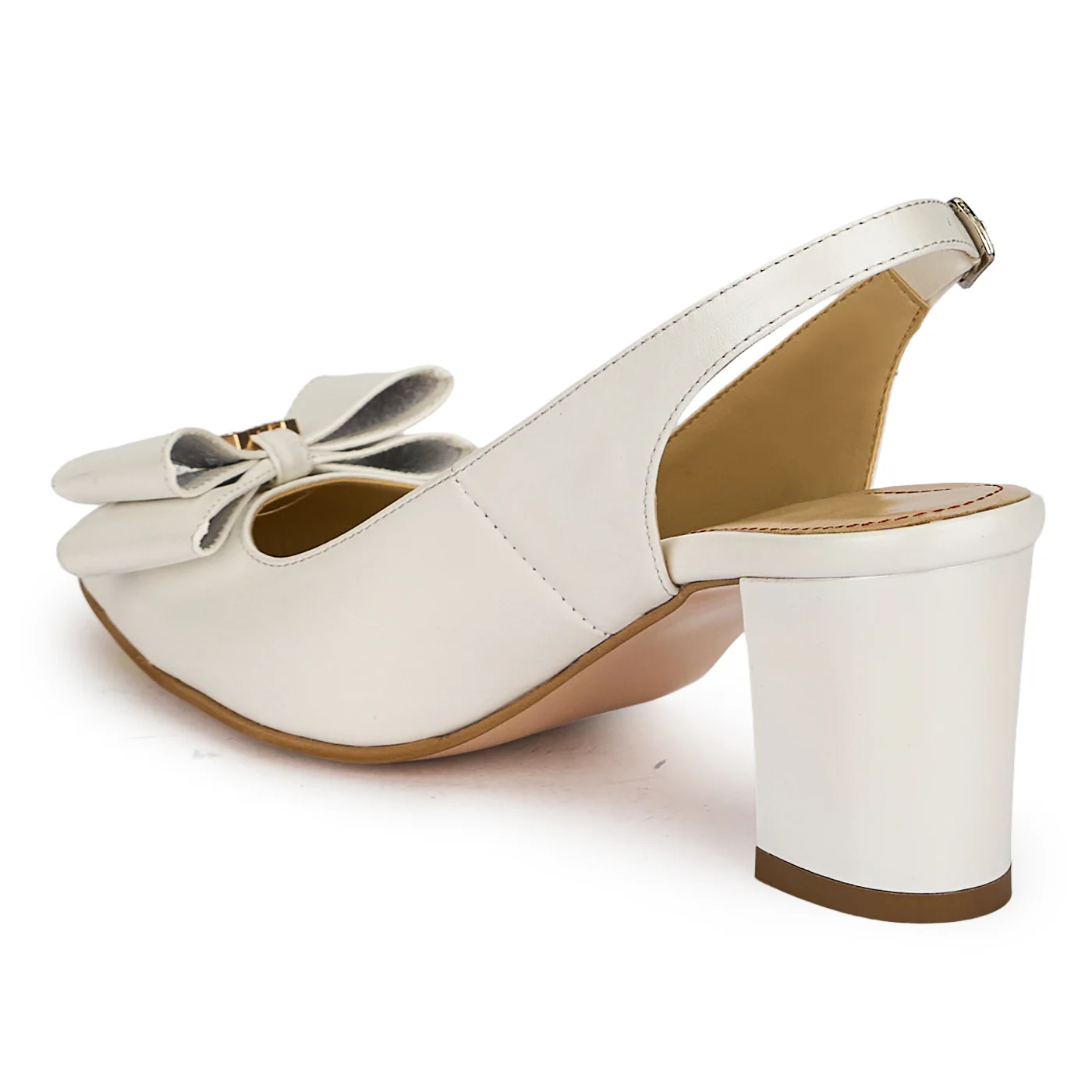 Pantofi dama din piele naturala alba cu toc gros 6.5 cm 19892 - Image 2