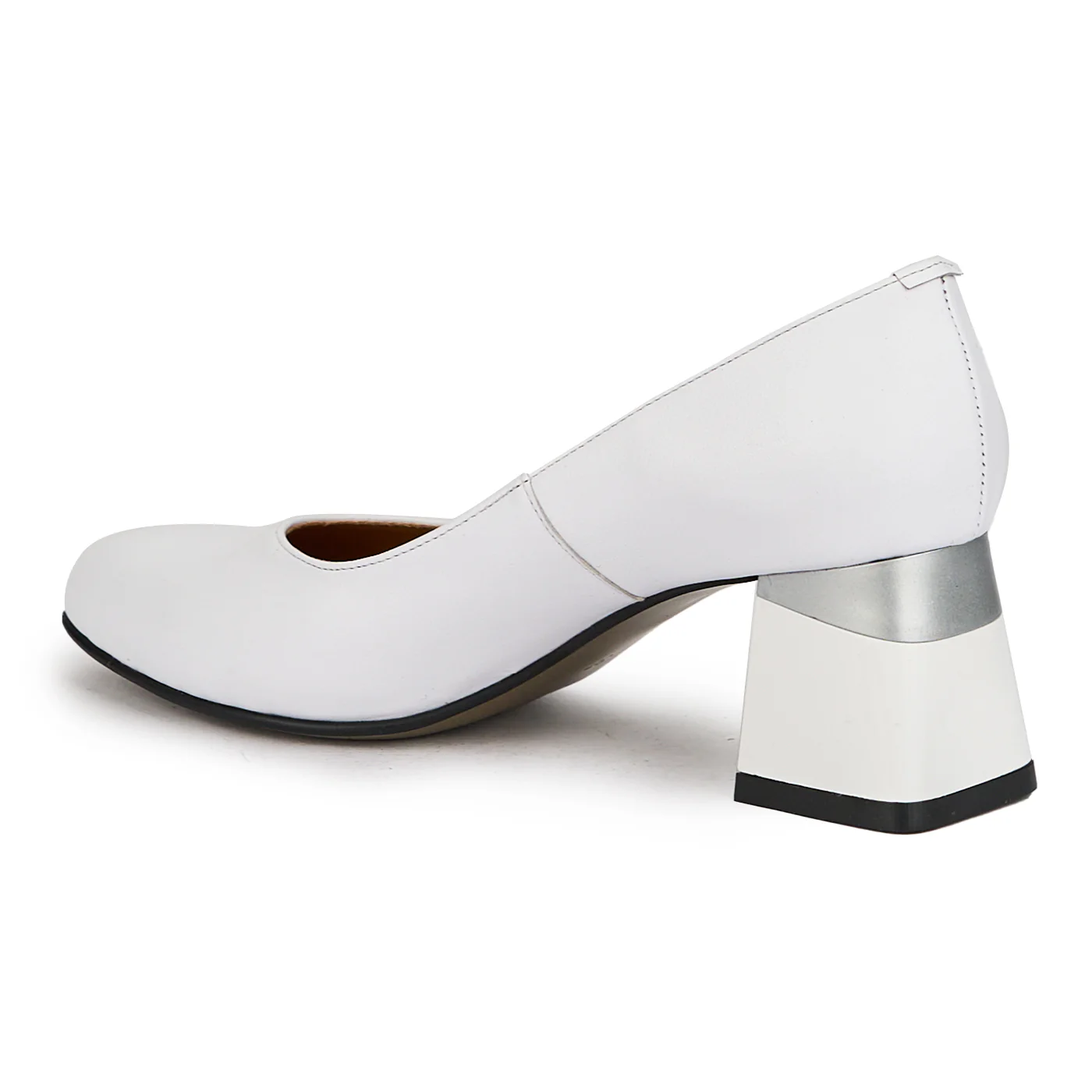 Pantofi dama din piele naturala alba cu toc gros 6 cm 14975 - Image 2