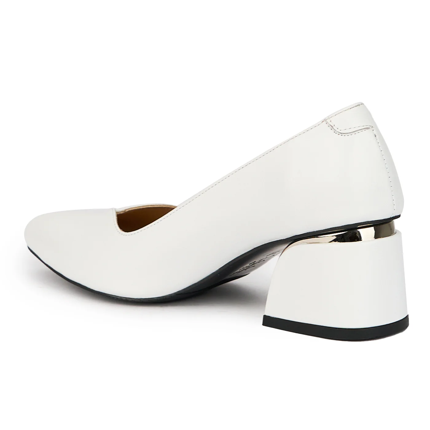 Pantofi dama din piele naturala alba cu toc gros 6 cm 15677 - Image 2