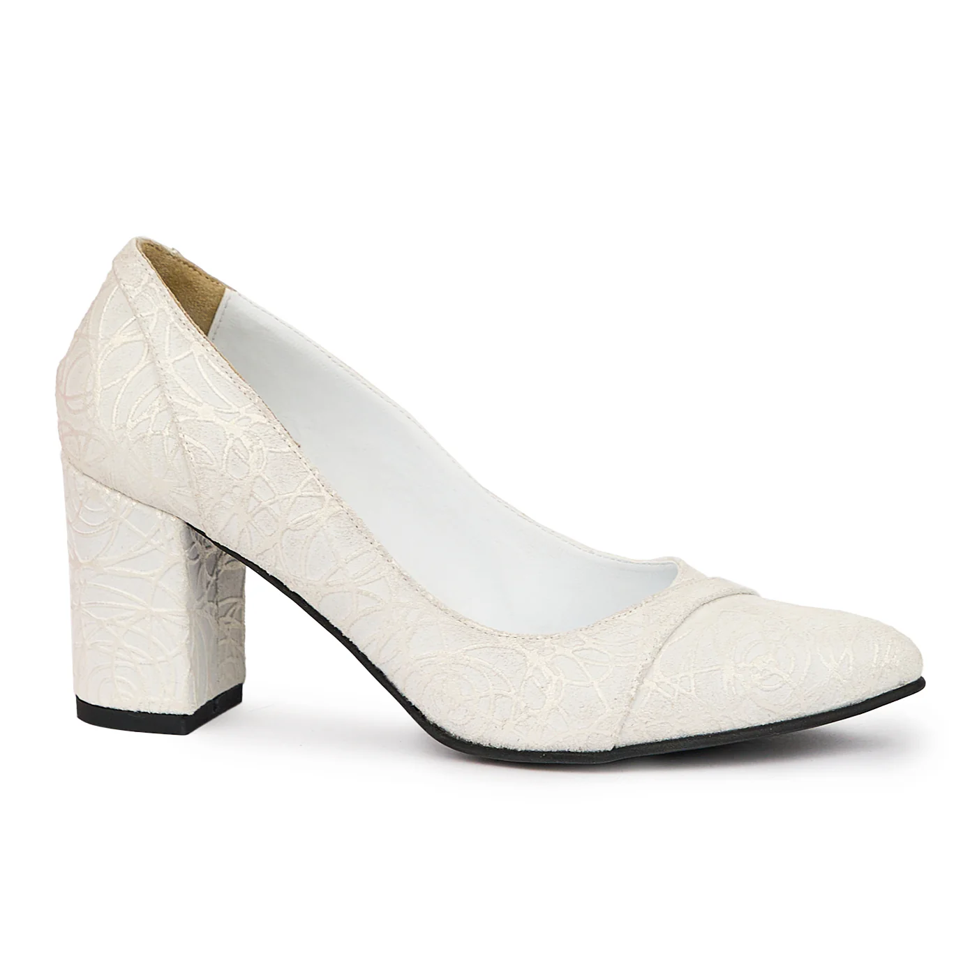 Pantofi dama din piele naturala alba cu toc gros 7.5 cm 14383