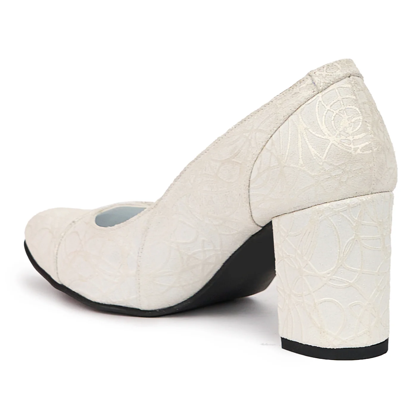 Pantofi dama din piele naturala alba cu toc gros 7.5 cm 14383 - Image 2