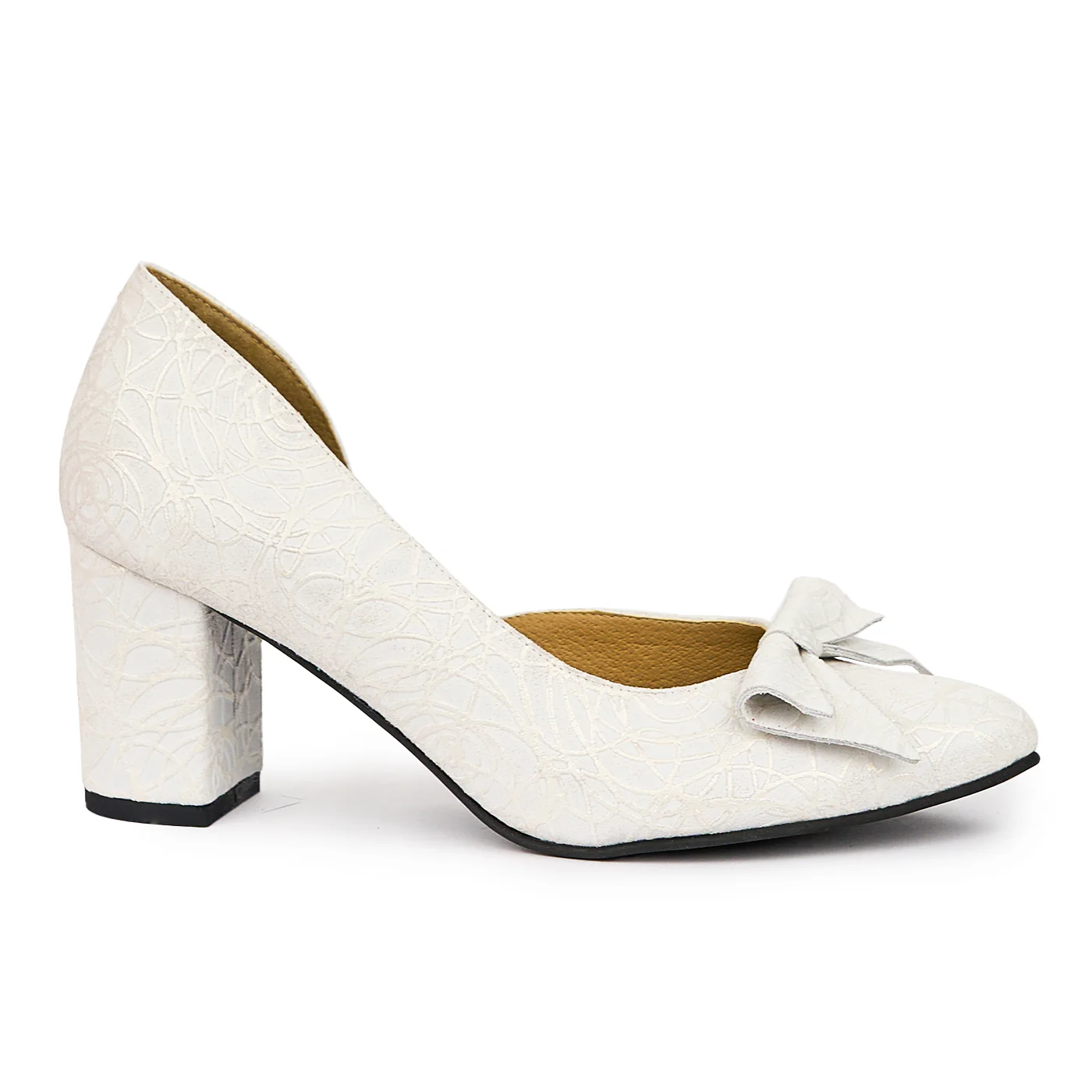 Pantofi dama din piele naturala alba cu toc gros 7.5 cm 14390