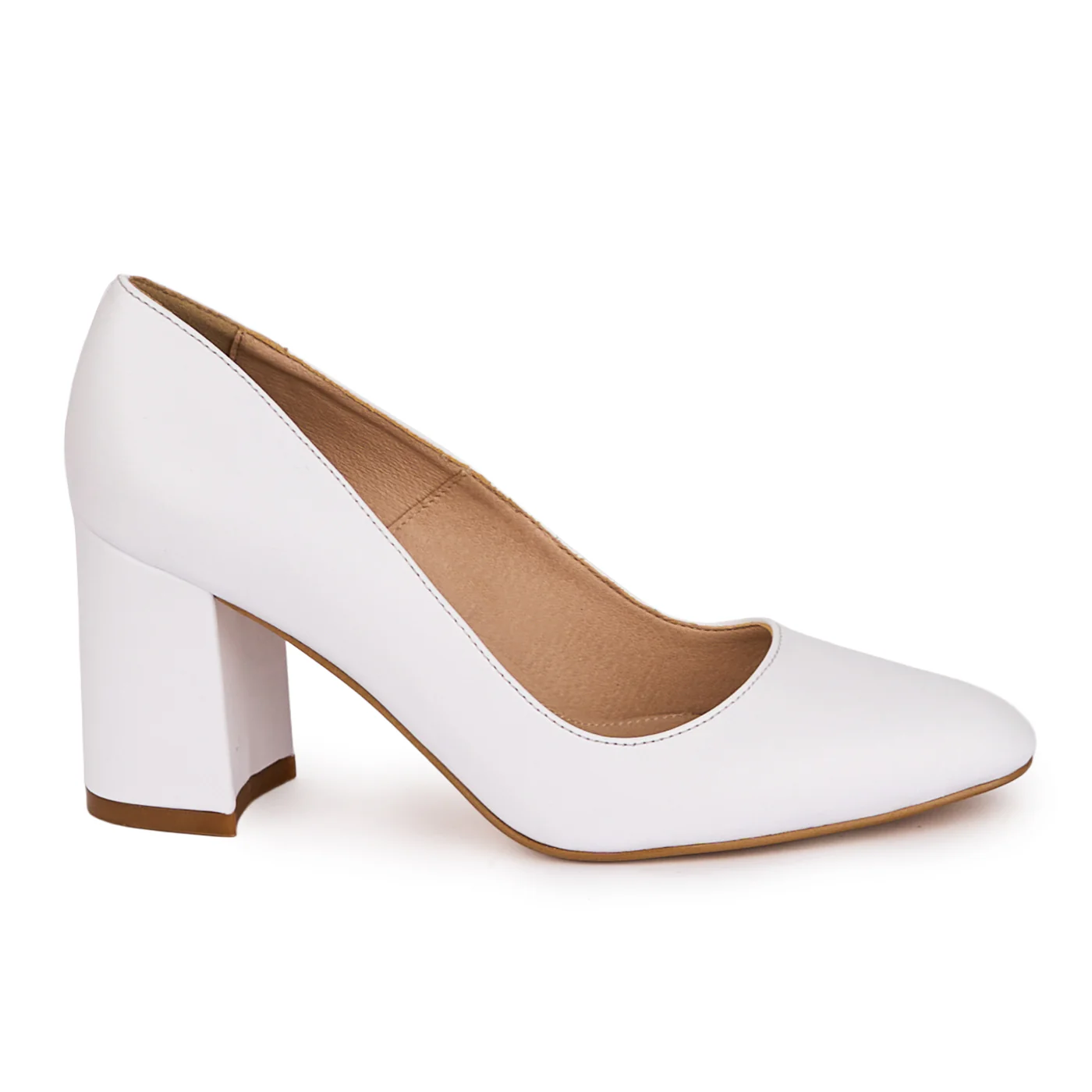 Pantofi dama din piele naturala alba cu toc gros 7.5 cm 18620