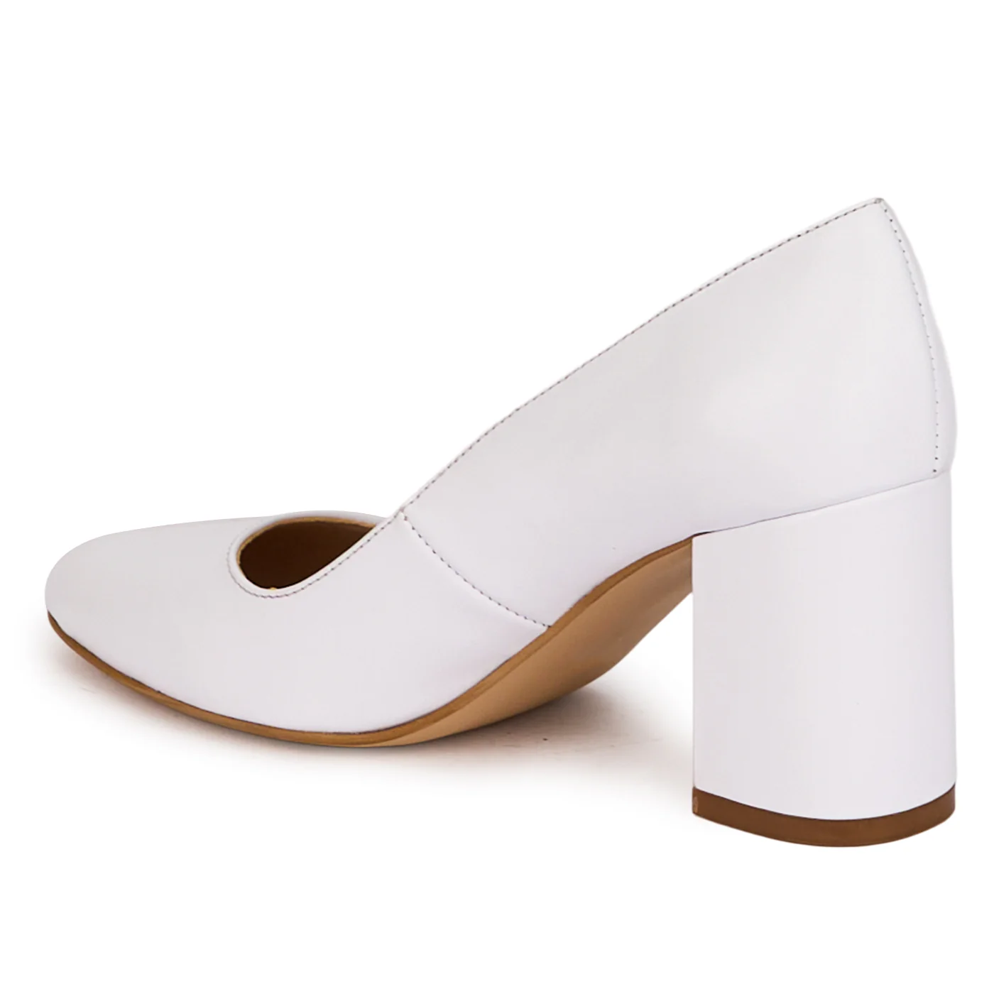 Pantofi dama din piele naturala alba cu toc gros 7.5 cm 18620 - Image 2