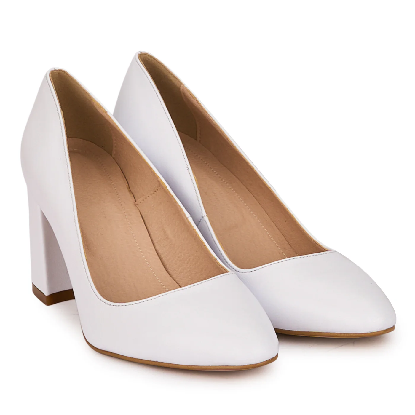 Pantofi dama din piele naturala alba cu toc gros 7.5 cm 18620 - Image 4