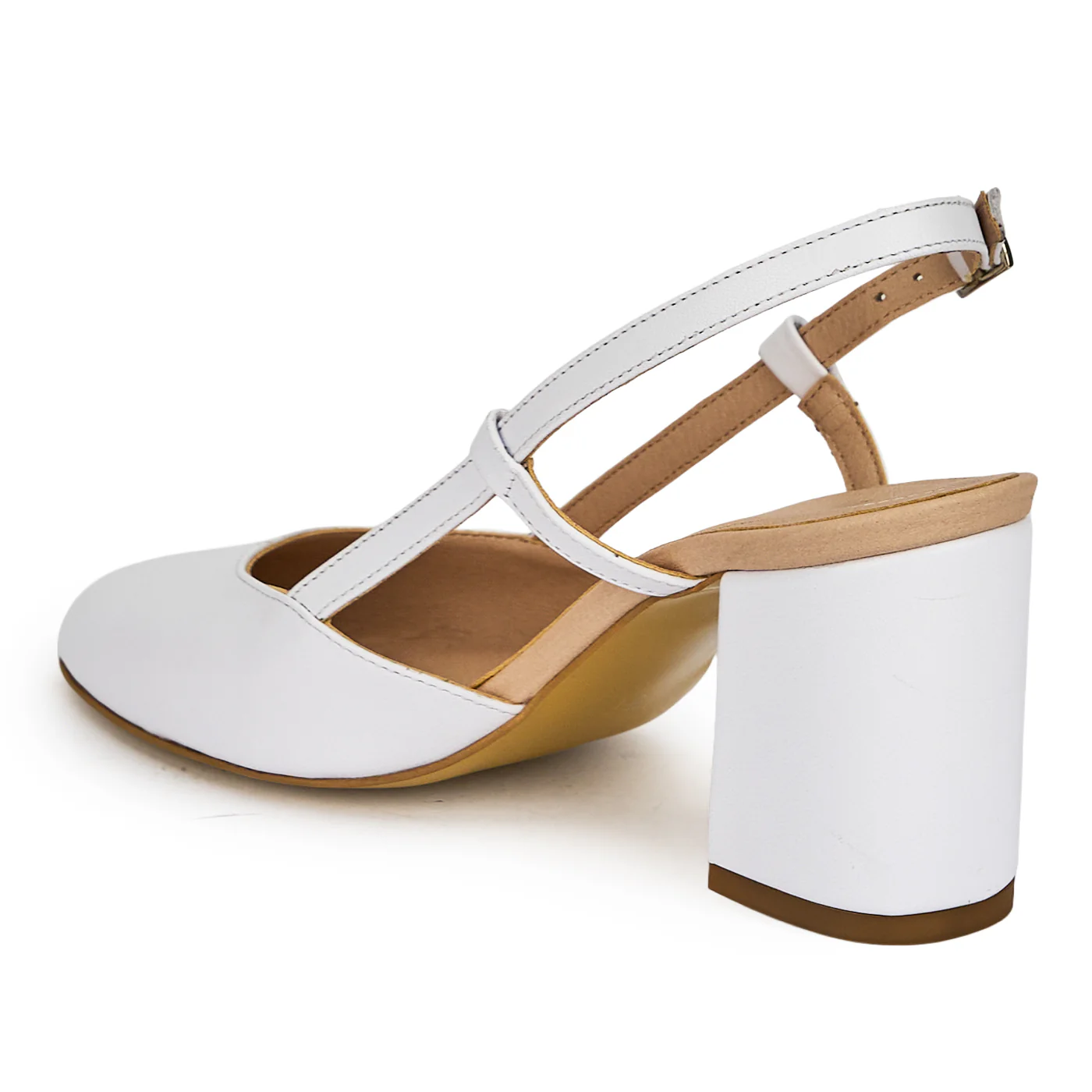 Pantofi dama din piele naturala alba cu toc gros 7.5 cm 19388 - Image 2