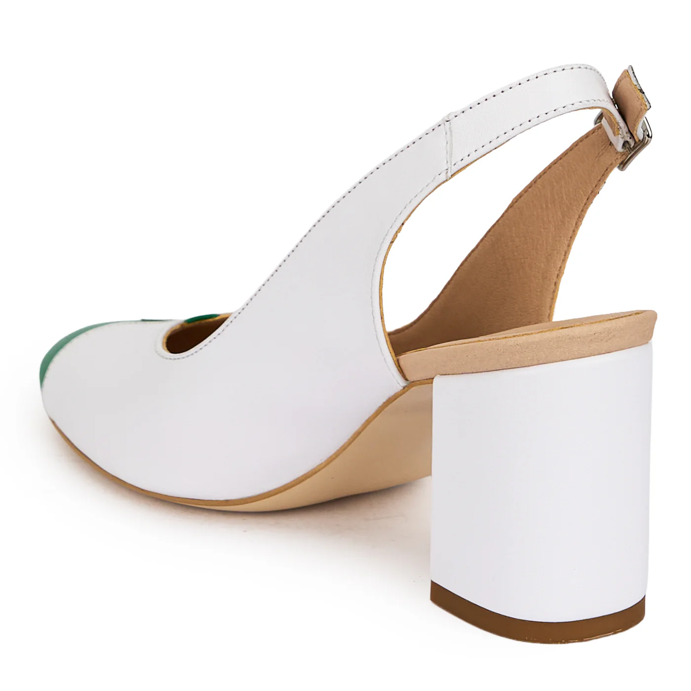Pantofi dama din piele naturala alba cu toc gros 7 cm 19624 - Image 2