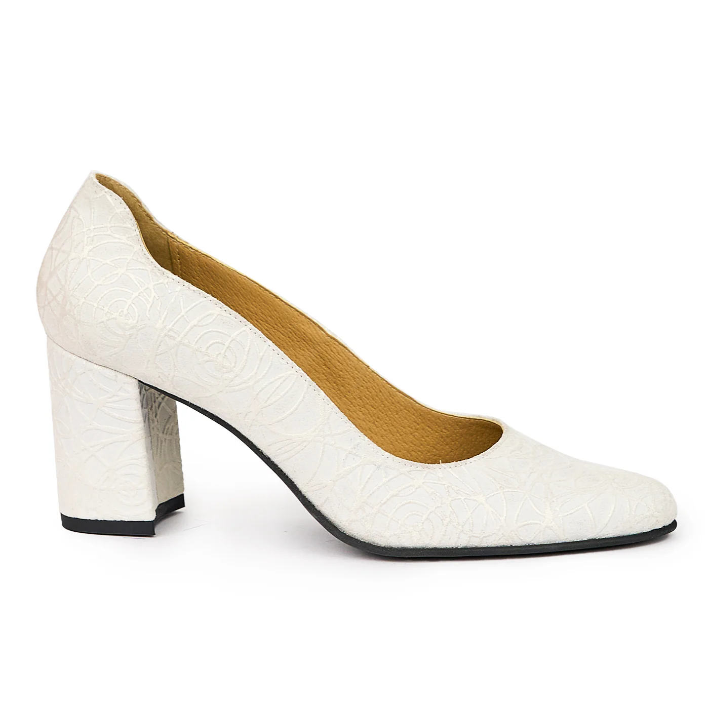 Pantofi dama din piele naturala alba cu toc gros 8 cm 14379