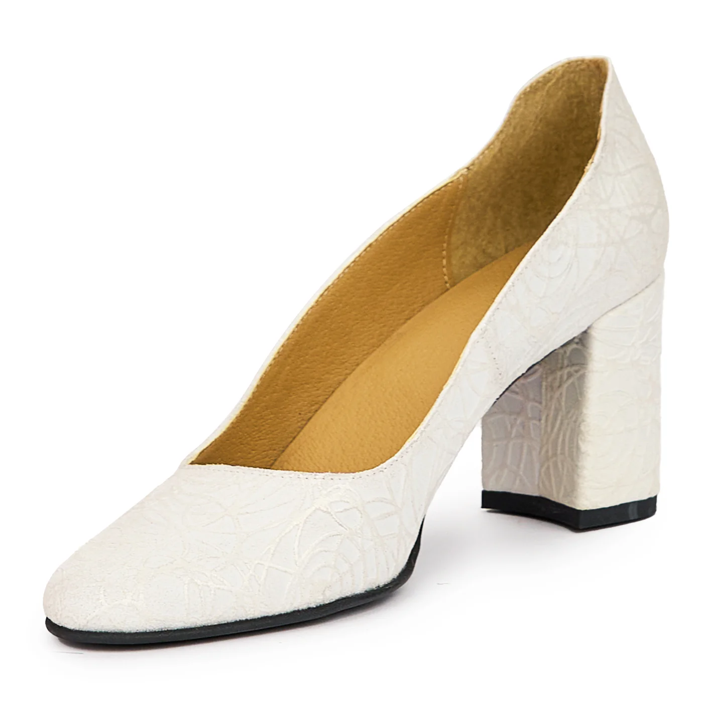 Pantofi dama din piele naturala alba cu toc gros 8 cm 14379 - Image 3