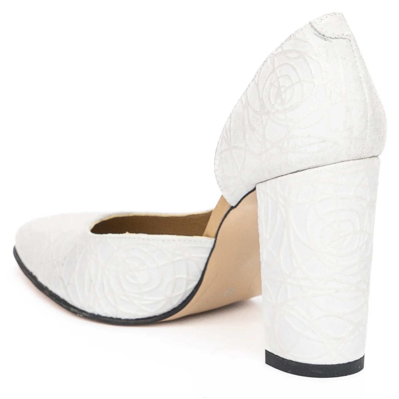 Pantofi dama din piele naturala alba cu toc gros 9.5 cm 13940 - Image 2