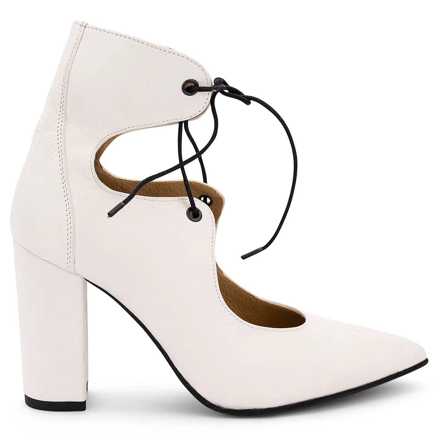 Pantofi dama din piele naturala alba cu toc gros 9.5 cm 14145