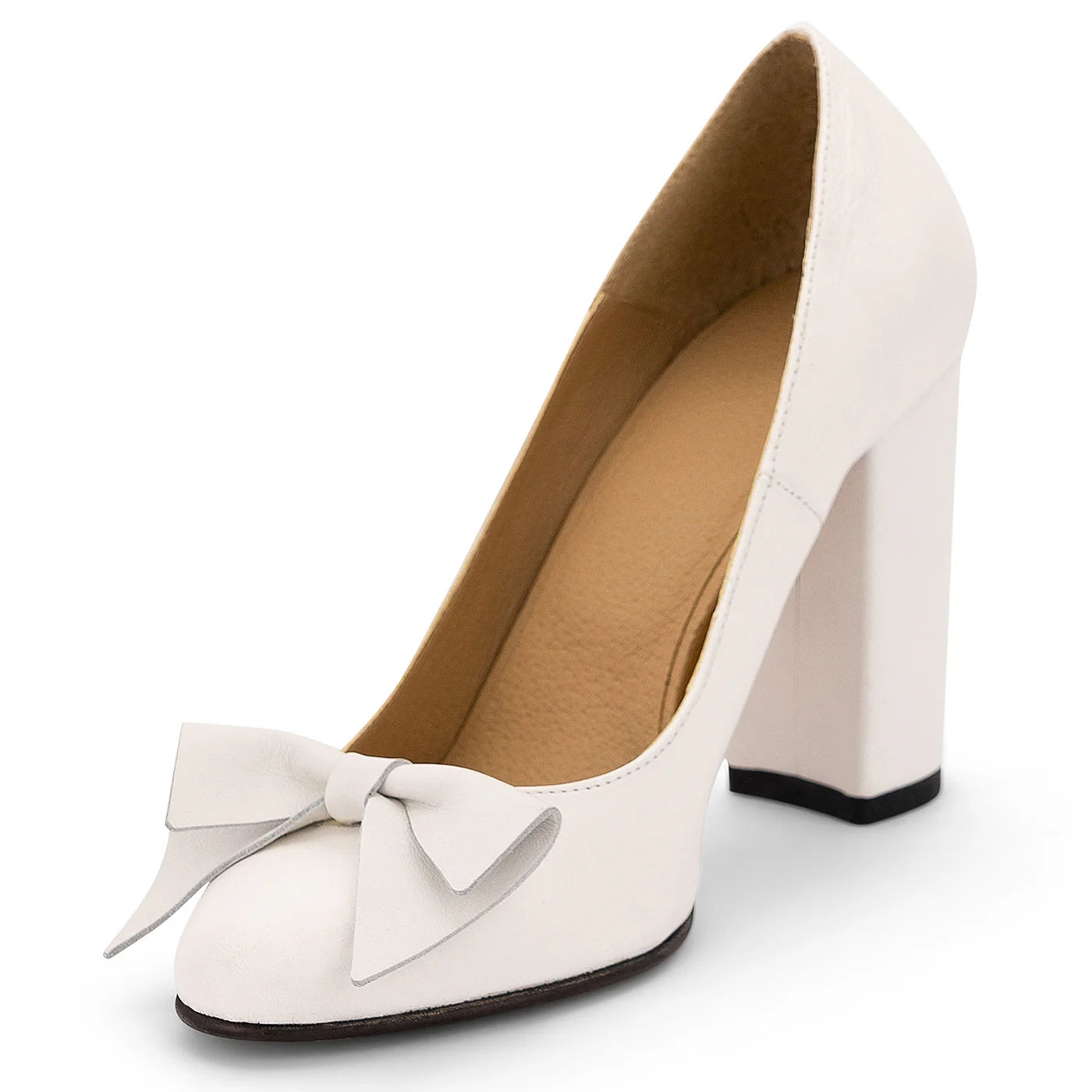 Pantofi dama din piele naturala alba cu toc gros 9.5 cm 14193 - Image 3