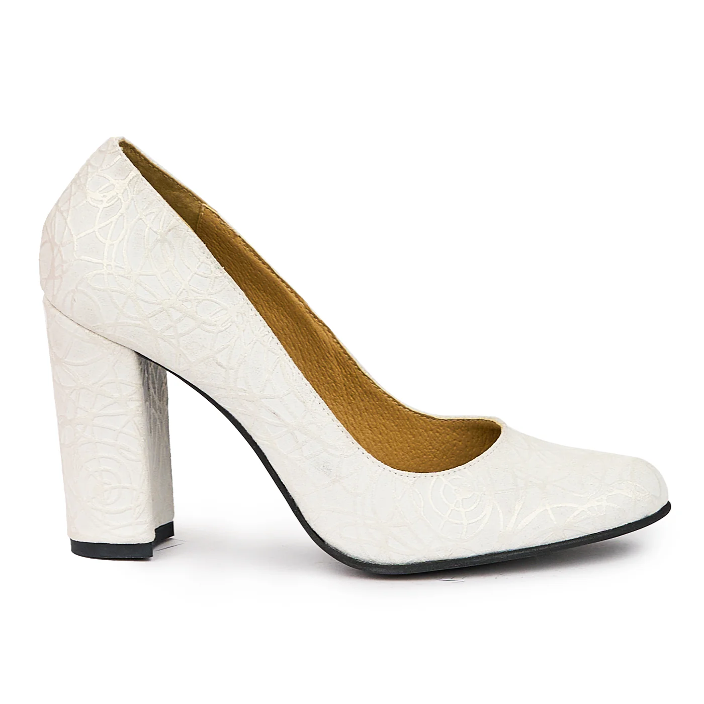 Pantofi dama din piele naturala alba cu toc gros 9.5 cm 14371