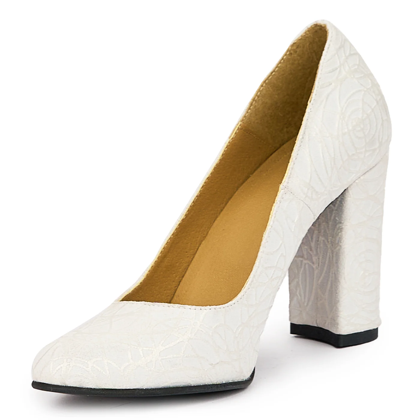 Pantofi dama din piele naturala alba cu toc gros 9.5 cm 14371 - Image 3