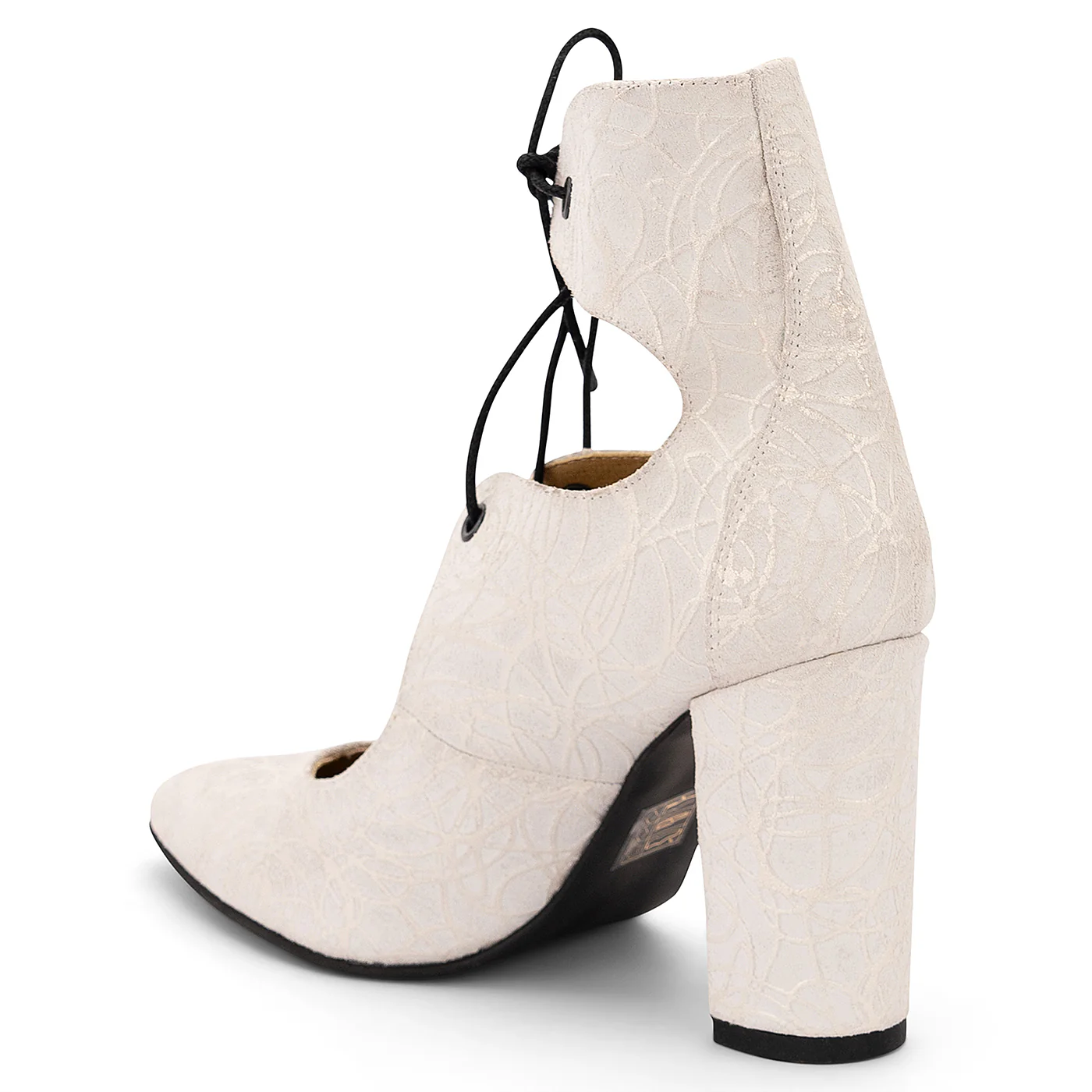 Pantofi dama din piele naturala alba cu toc gros 9 cm 14122 - Image 2