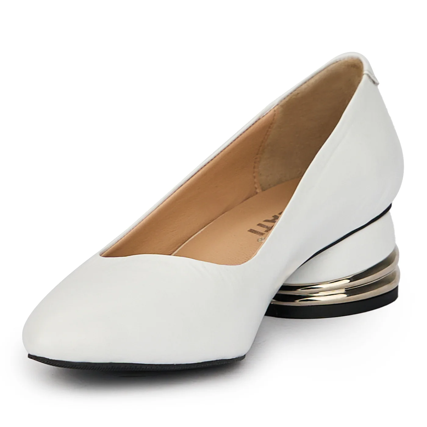 Pantofi dama din piele naturala alba cu toc mic 4 cm 15663 - Image 3