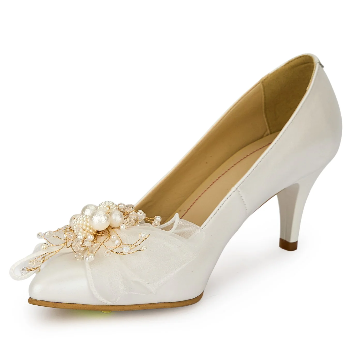 Pantofi dama din piele naturala alba cu toc subtire 7 cm 19479 - Image 3