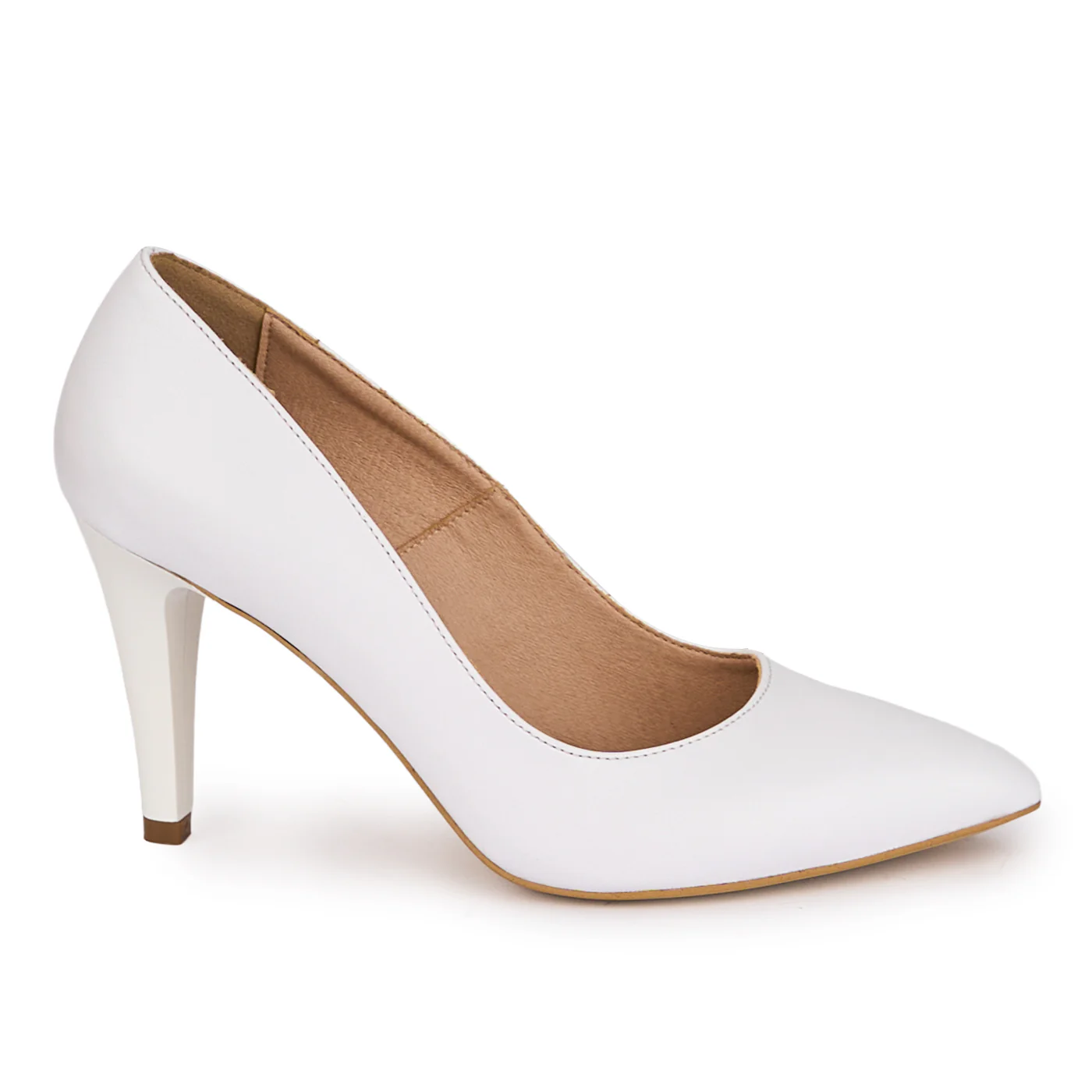 Pantofi dama din piele naturala alba cu toc subtire 8.5 18616