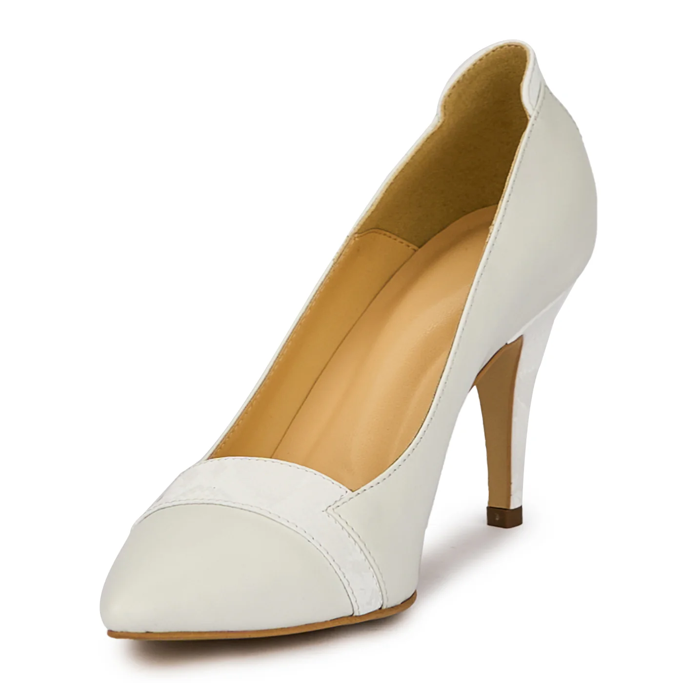Pantofi dama din piele naturala alba cu toc subtire 8.5 cm 15554 - Image 3