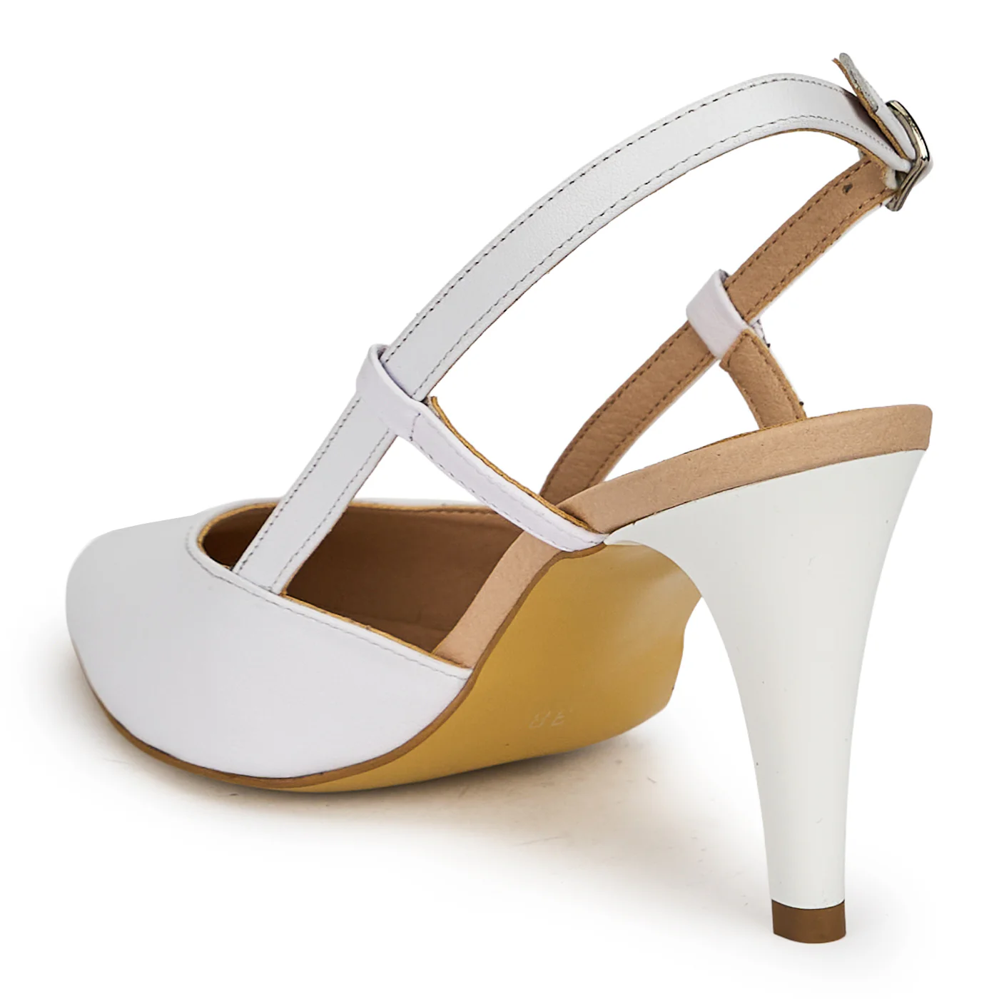 Pantofi dama din piele naturala alba cu toc subtire 8.5 cm 19392 - Image 2