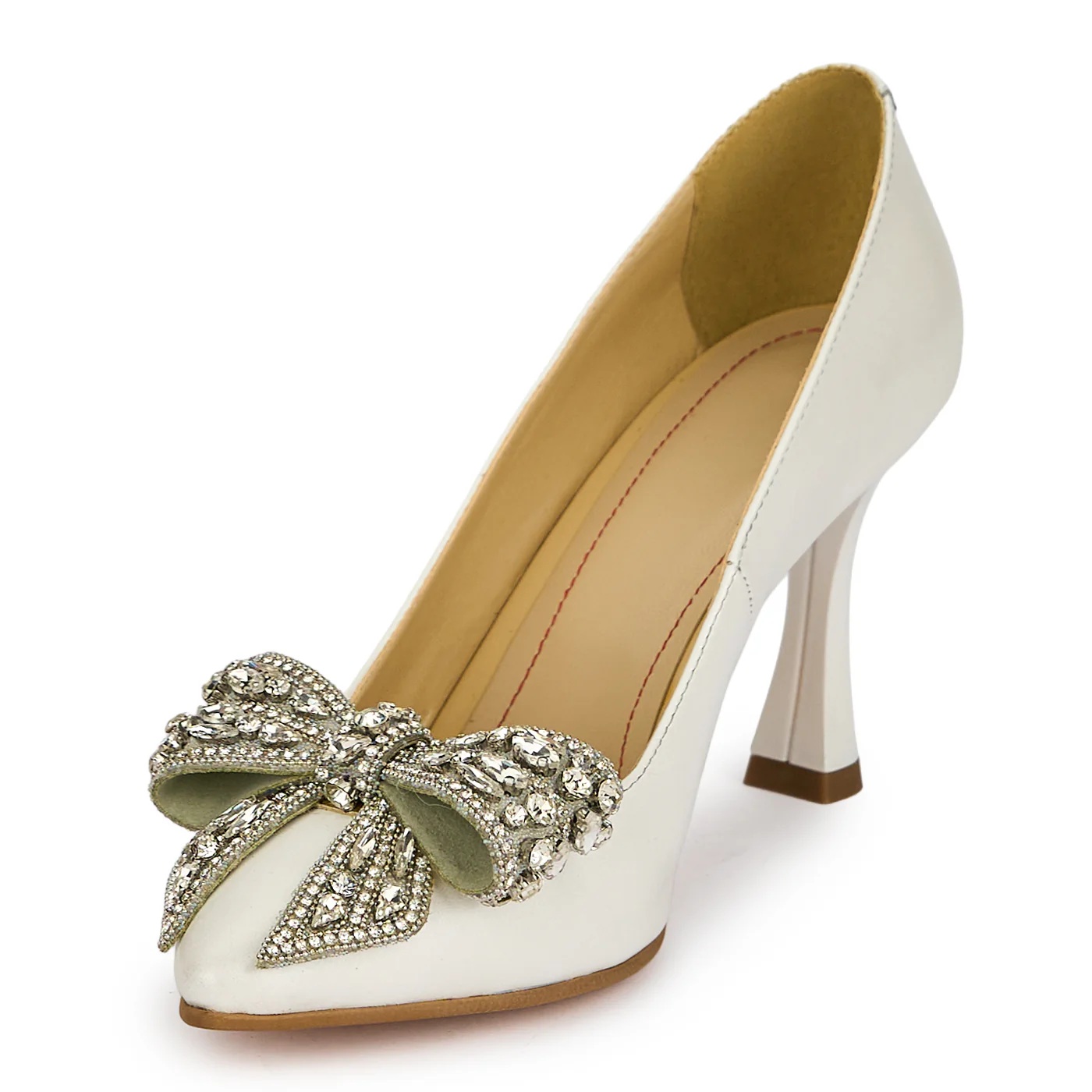 Pantofi dama din piele naturala alba cu toc subtire 8.5 cm 19476 - Image 3
