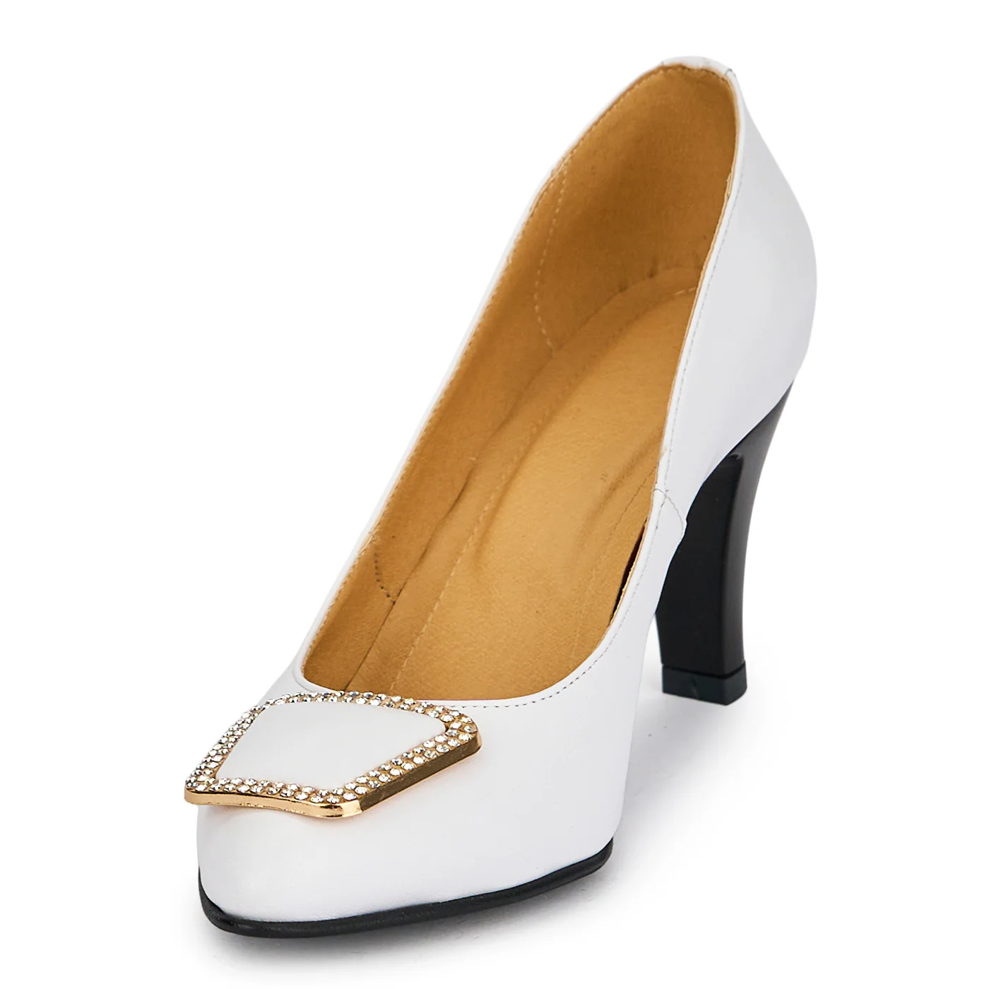 Pantofi damă din piele naturală alba cu toc subtire 8 cm 19639 - Image 3