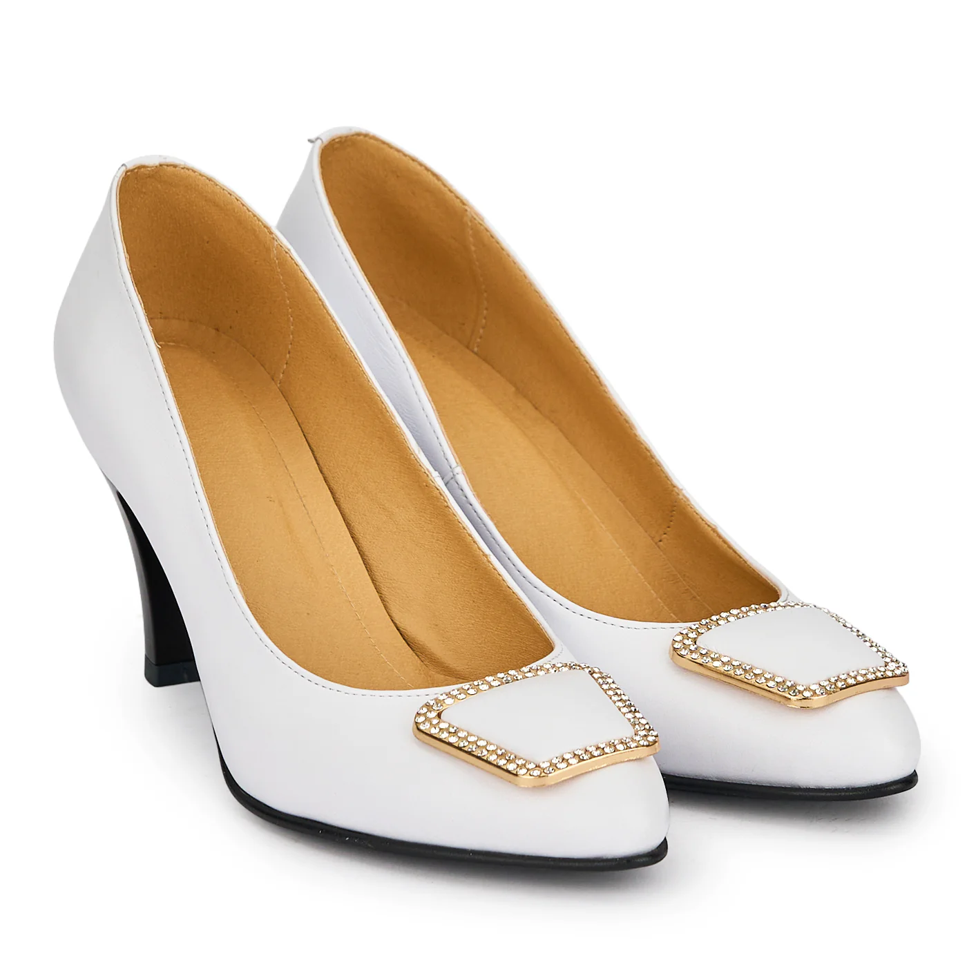 Pantofi damă din piele naturală alba cu toc subtire 8 cm 19639 - Image 4
