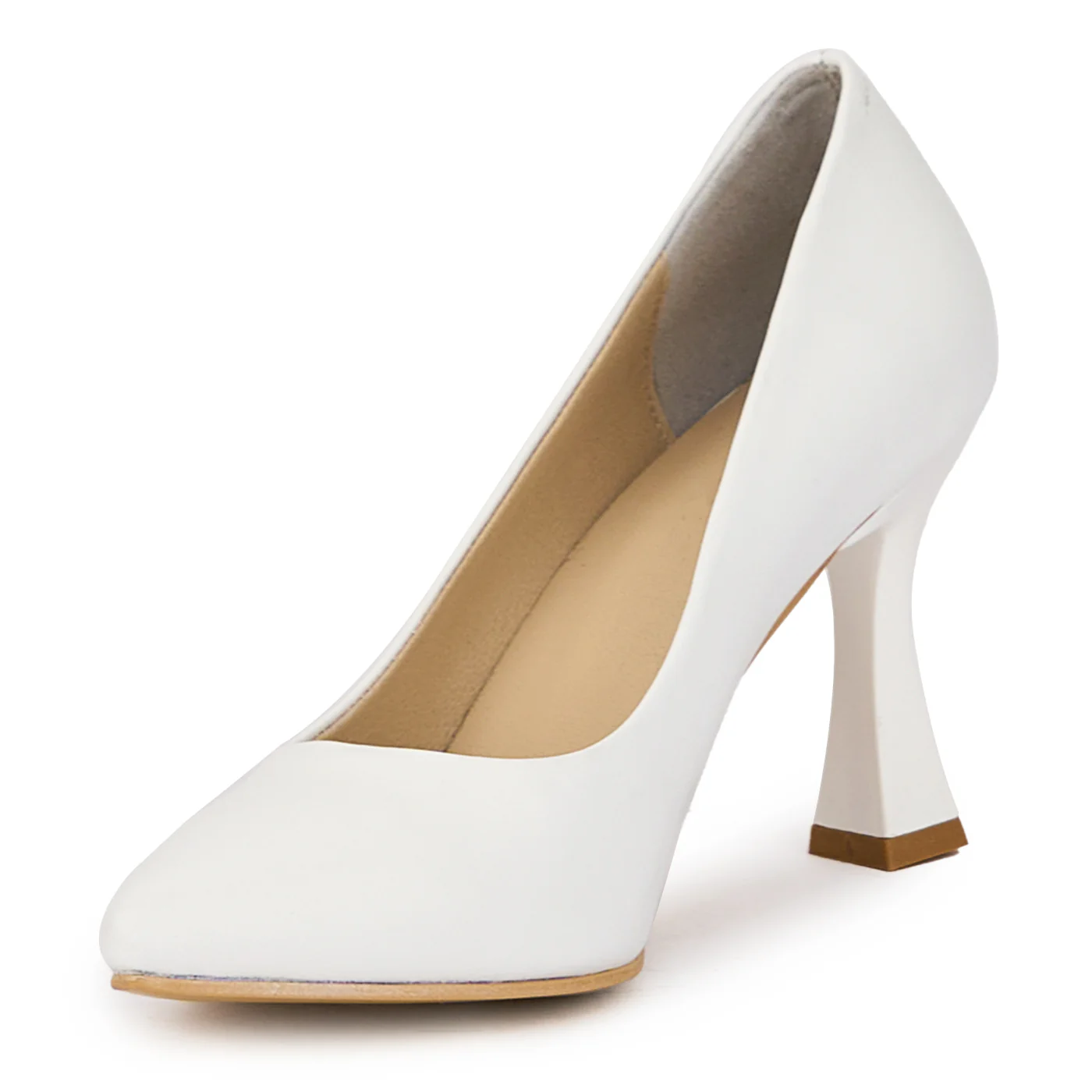 Pantofi dama din piele naturala alba cu toc subtire 9 cm 15917 - Image 3